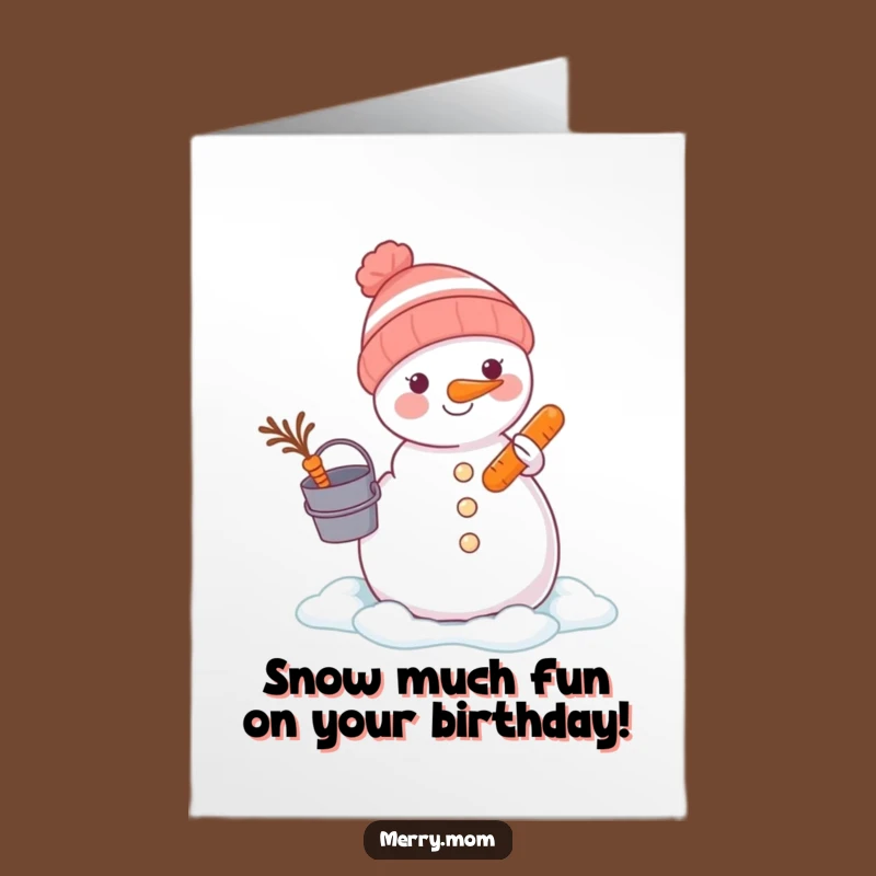 Free Printable Birthday Card: Animal Building Snowman - Funny Downloadable Gift
