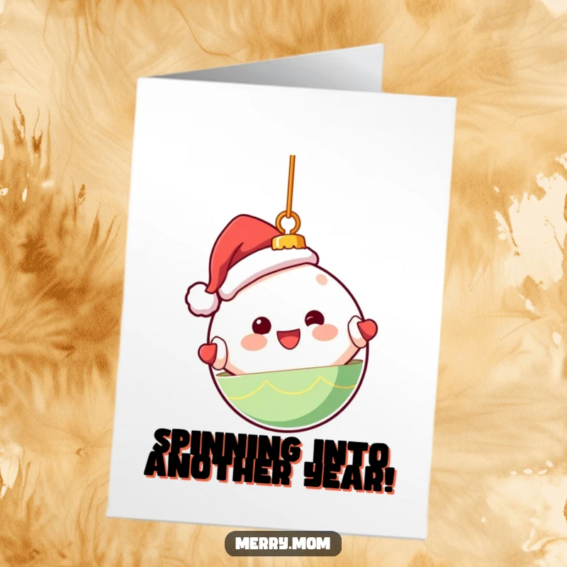 Funny Free Printable Birthday Card: A kawaii Christmas ornament character spinning happily, celebrating birthdays.