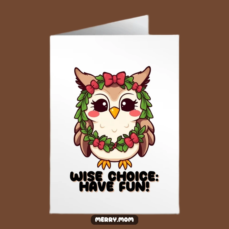 Free Printable Birthday Card: Happy Kawaii Owl, Festive Wreath, Funny Downloadable Gift