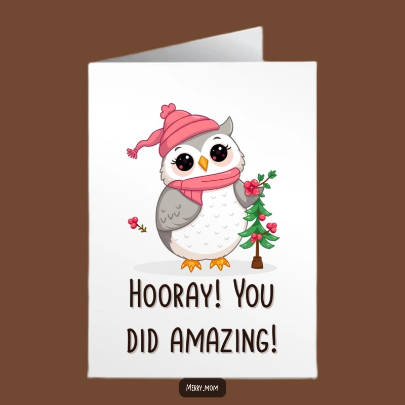 Free Printable Congrats Card: Kawaii Owl Mom Celebration, Downloadable Festive Achievement