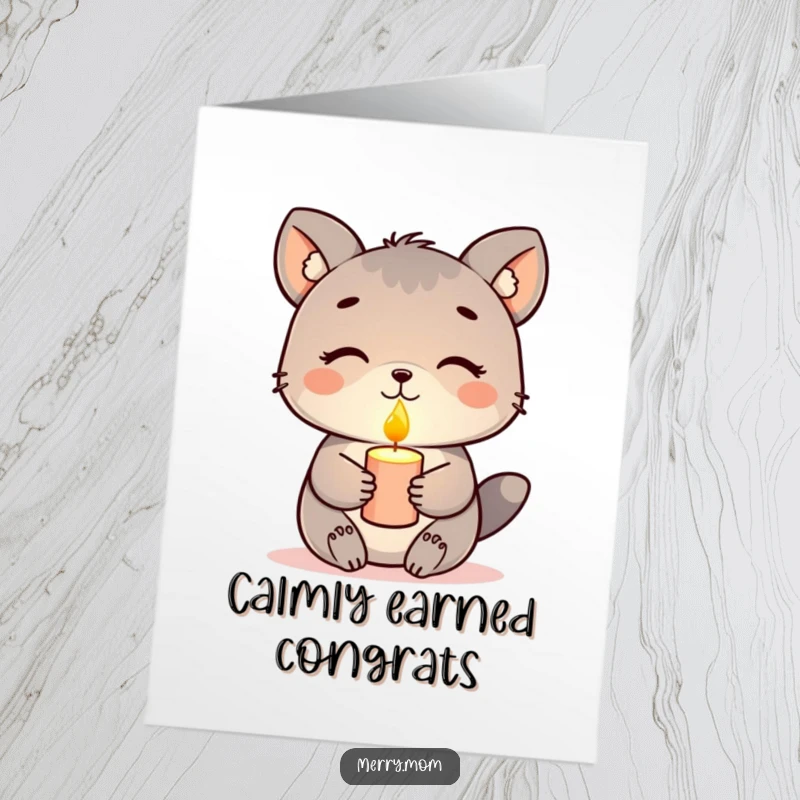 Funny Free Printable Congratulations Card: An animal holds a softly glowing candle, radiating peace.