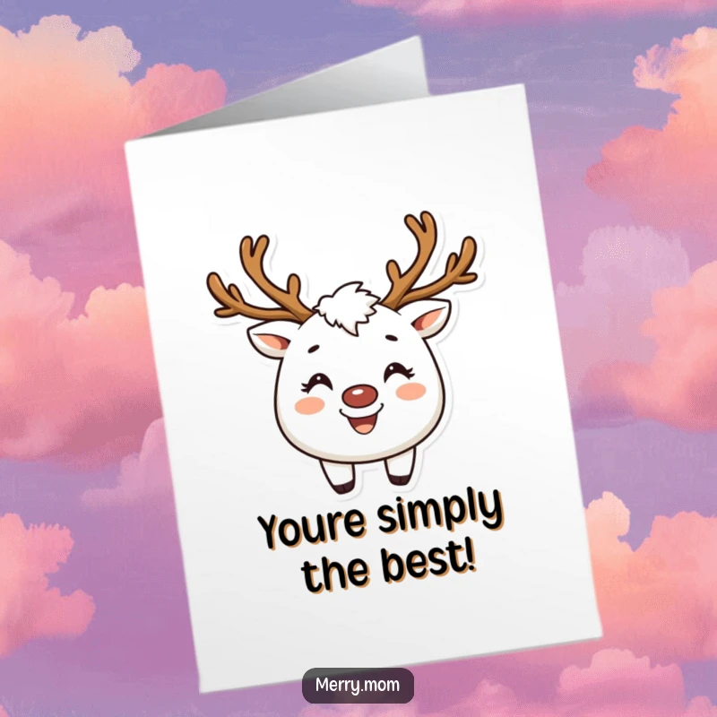 Funny Free Printable Congrats Card: A creature sporting reindeer antlers and beaming with a wide, joyful smile.