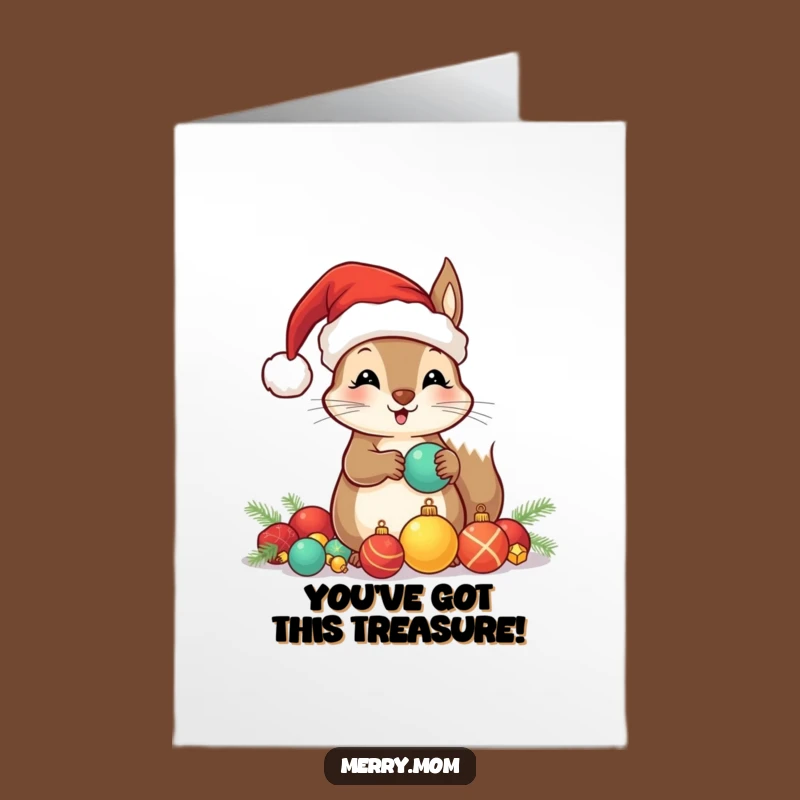 Free Printable Congrats Card: Squirrel Santa, Ornament Hoarder's Triumph