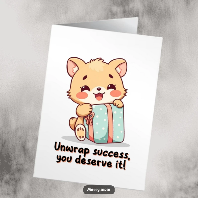 Funny Free Printable Congrats Card: A happy animal unwrapping a present with pure excitement, a celebratory downloadable.