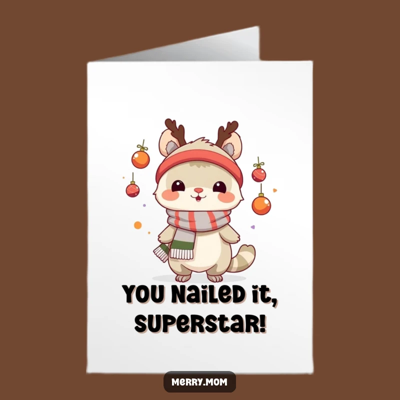 Free Printable Congrats Card: Juggling Creature Scarf Humor, Downloadable Celebration Gift