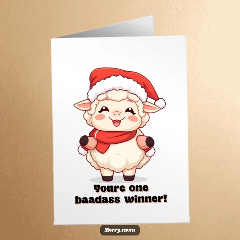 Free Printable Mrs Claus Sheep Congratulations Card: A beaming sheep as Mrs. Claus, perfect for celebrating achievements.