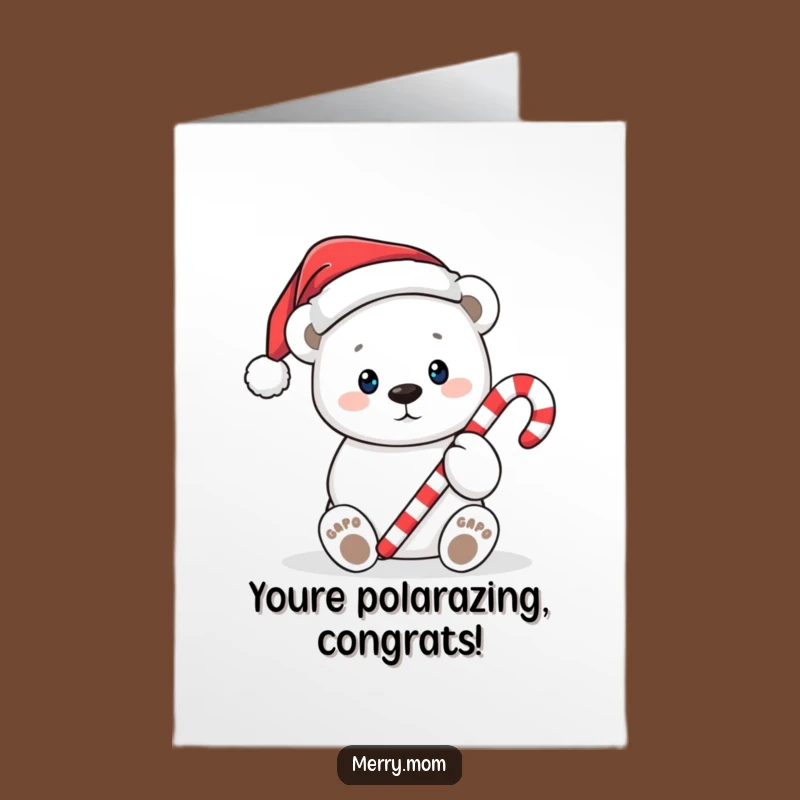 Free Printable Congratulations Card: Polar Bear Candy Cane Funny Downloadable Gift for Any Occasion