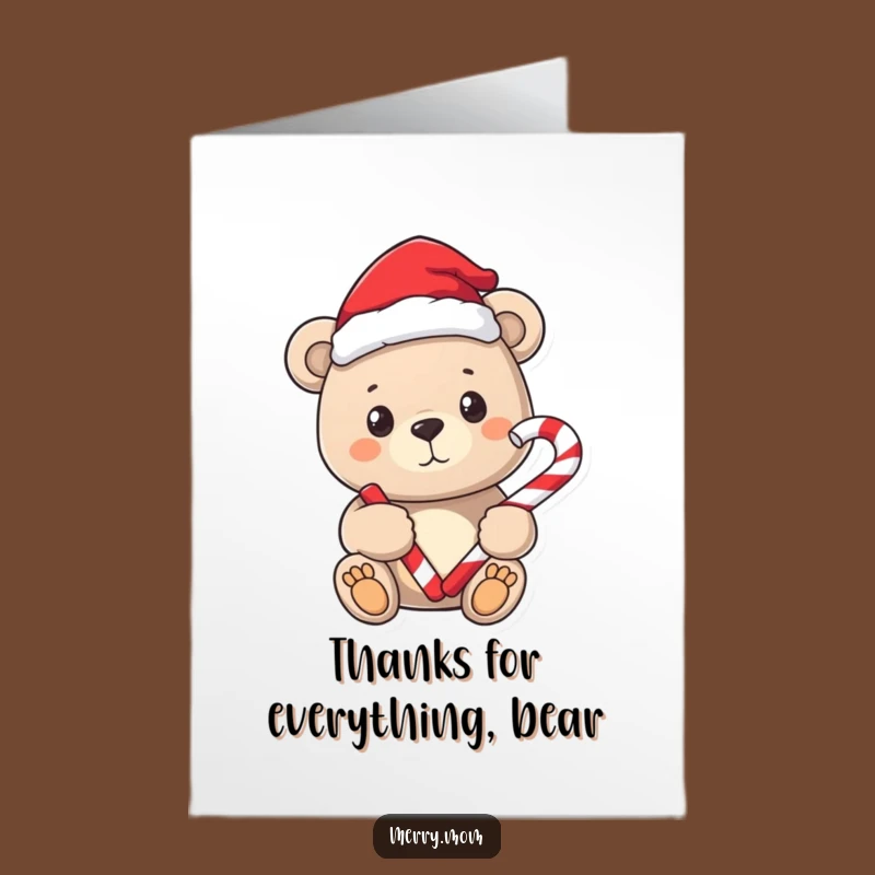 Free Printable Santa Bear Candy Cane Thank You Card - Sweet Downloadable