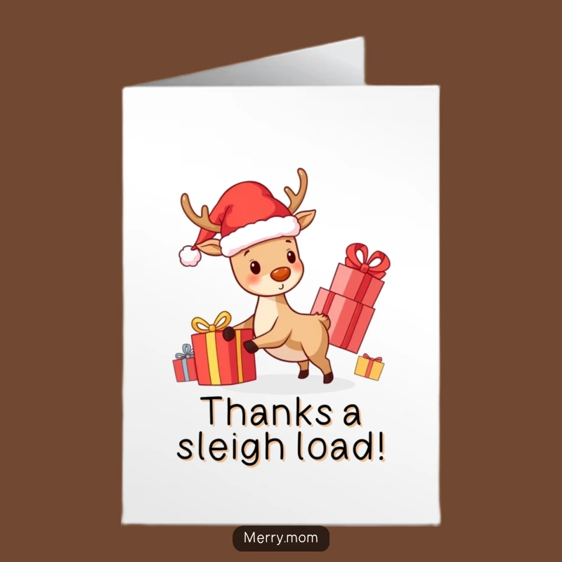 Free Printable Thank You Card: Merry Kawaii Reindeer Expressing Gratitude, Funny Downloadable Gift