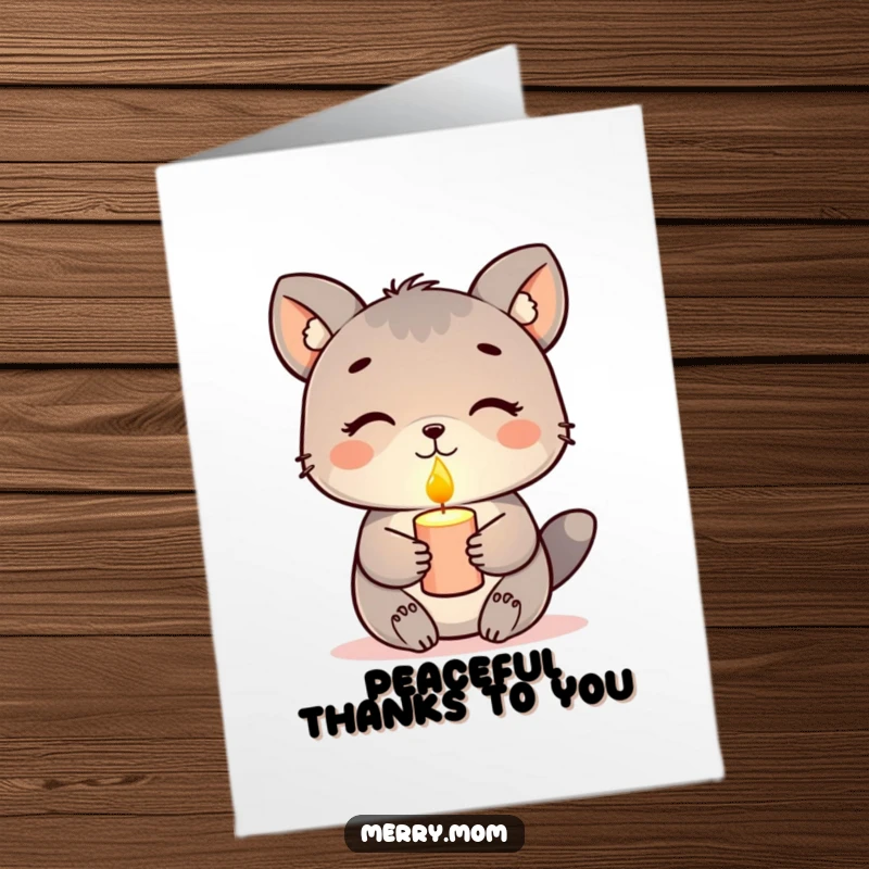 Funny Free Printable Thank You Card: An animal holds a glowing candle, offering a peaceful expression of thanks.