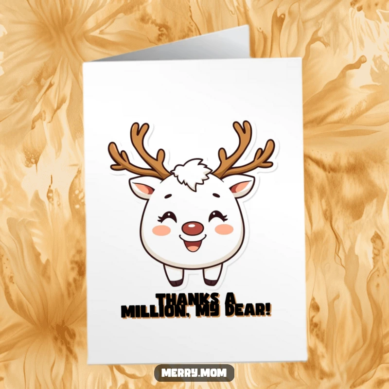 Funny Free Printable Thank You Card: A creature wearing reindeer antlers and a genuinely broad, happy smile.