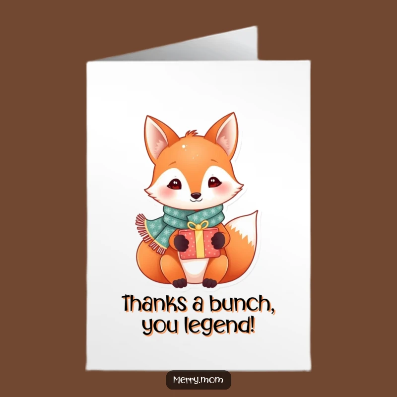 Free Printable Thank You Card: Festive Fox with Sparkly Scarf, Funny Gift Downloadable