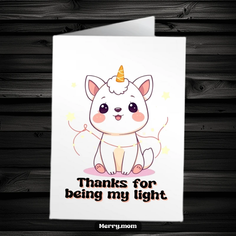 Funny Free Printable Thank You Card: Gleeful animal illuminated by fairy lights, a heartwarming, downloadable way to say thanks.