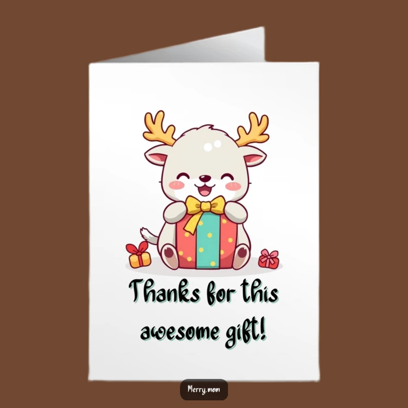 Show your gratitude with this free printable thank you card. A creature with antlers unwrapping a gift makes your thanks truly memorable. Print at home!