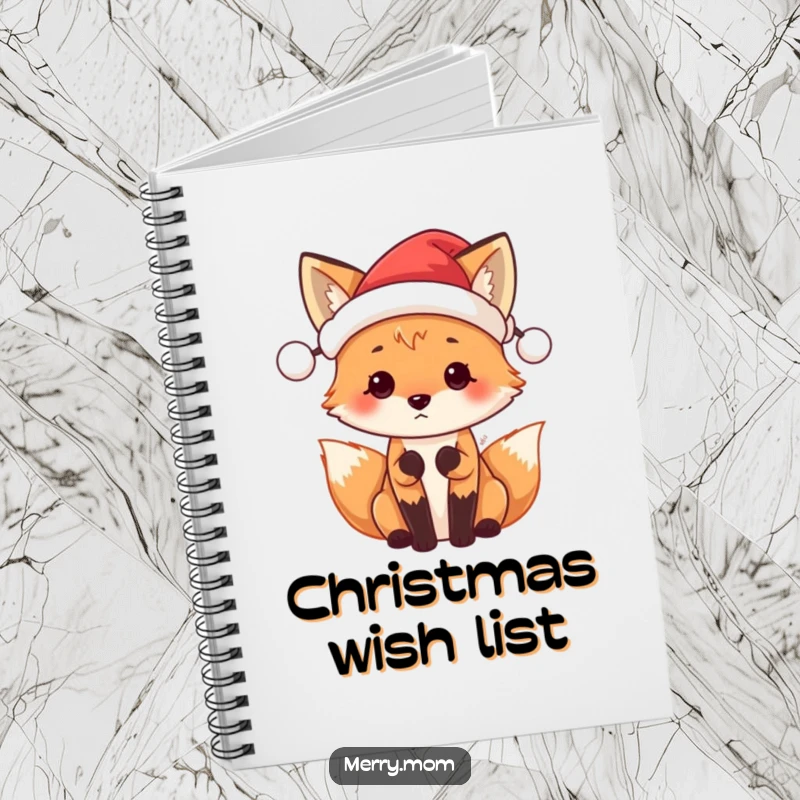 Funny Santa Fox notebook with a cute fox in a tiny Santa hat, eagerly anticipating the holidays.
