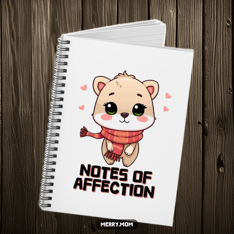 Festive Animal Kiss Notebook, featuring an animal in a scarf blowing a kiss, perfect for notes and holiday lists.