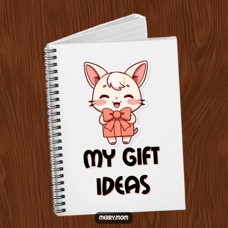 Funny notebook with a joyful present character and a jauntily tied bow, perfect for notes, journaling, or creative writing.