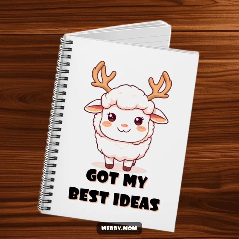 Funny sheep wearing festive reindeer antlers and a smile, ready for notes in this cute notebook.