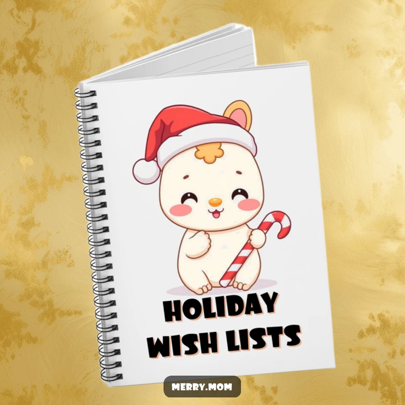 Funny notebook with a cheerful animal wearing a Santa hat and holding a candy cane, perfect for holiday journaling.