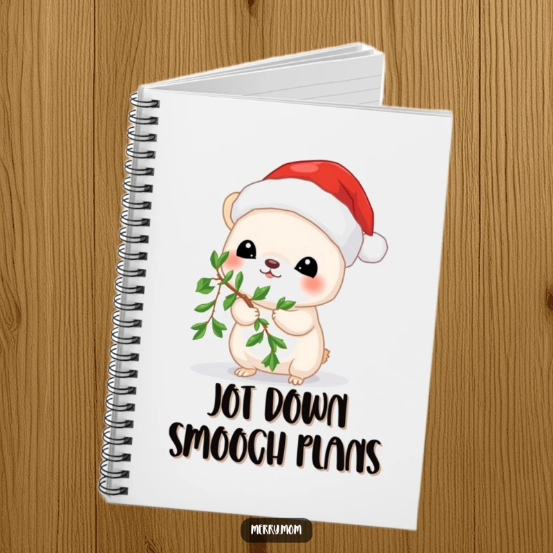 Funny notebook with a cute animal in a Santa hat holding mistletoe, perfect for jotting down holiday notes.
