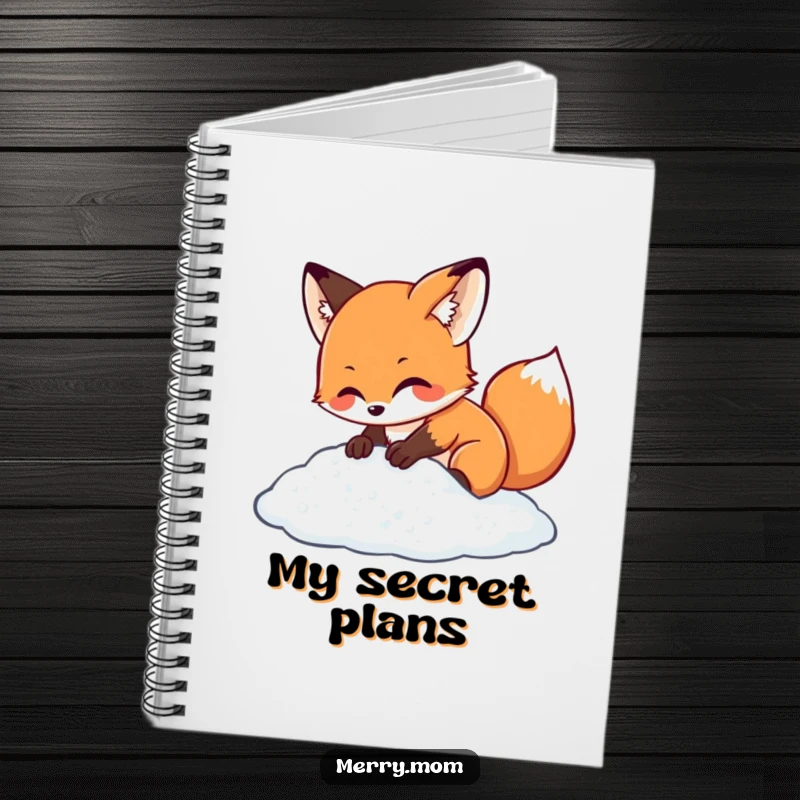 Kawaii fox character digging in sparkling snow, perfect for jotting down notes with a winter theme.
