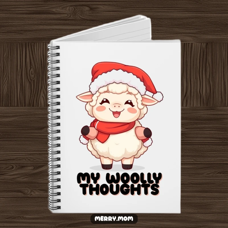 Funny notebook cover featuring a fluffy sheep dressed as Mrs. Claus, radiating pure holiday joy.