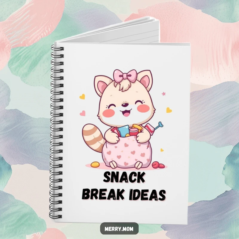 Funny notebook showcasing a happy animal with a gift bag brimming with treats, great for journaling.