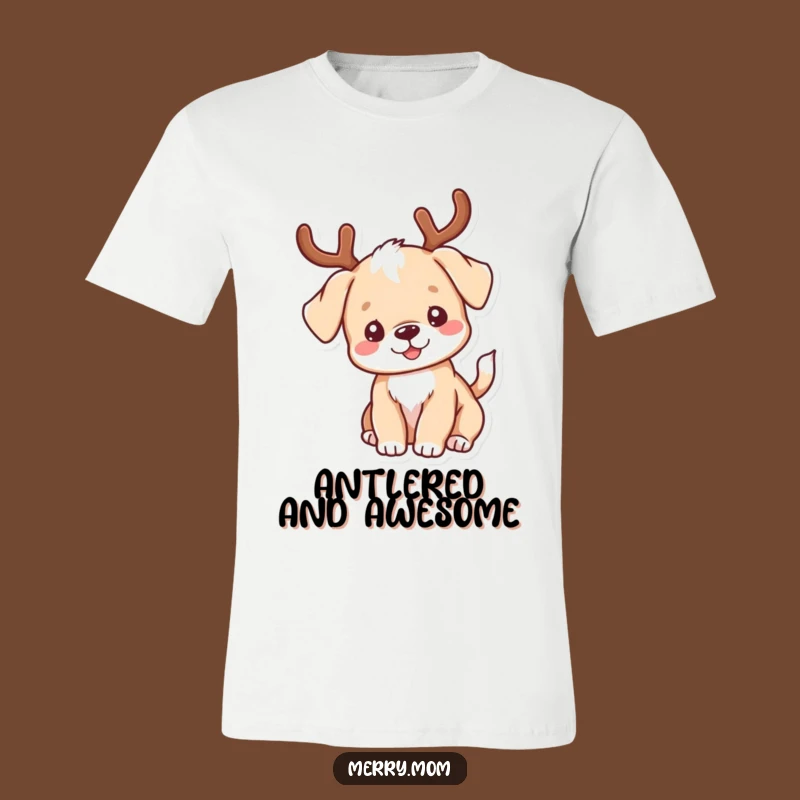 Funny Kawaii Puppy Antlers Tee - Festive & Humorous Shirt for Dog Enthusiasts