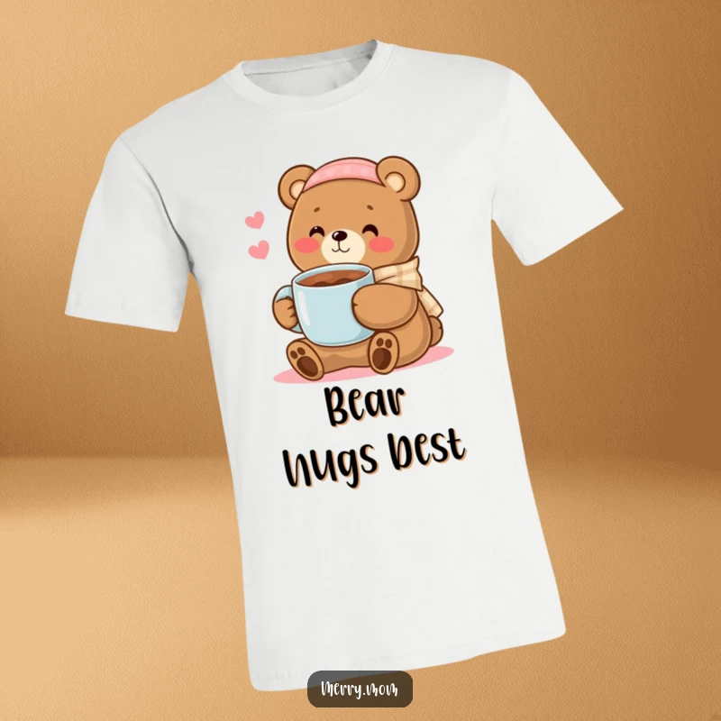 Kawaii bear mom character offering a mug of hot chocolate, a comforting and humorous design for relaxation and gifting.