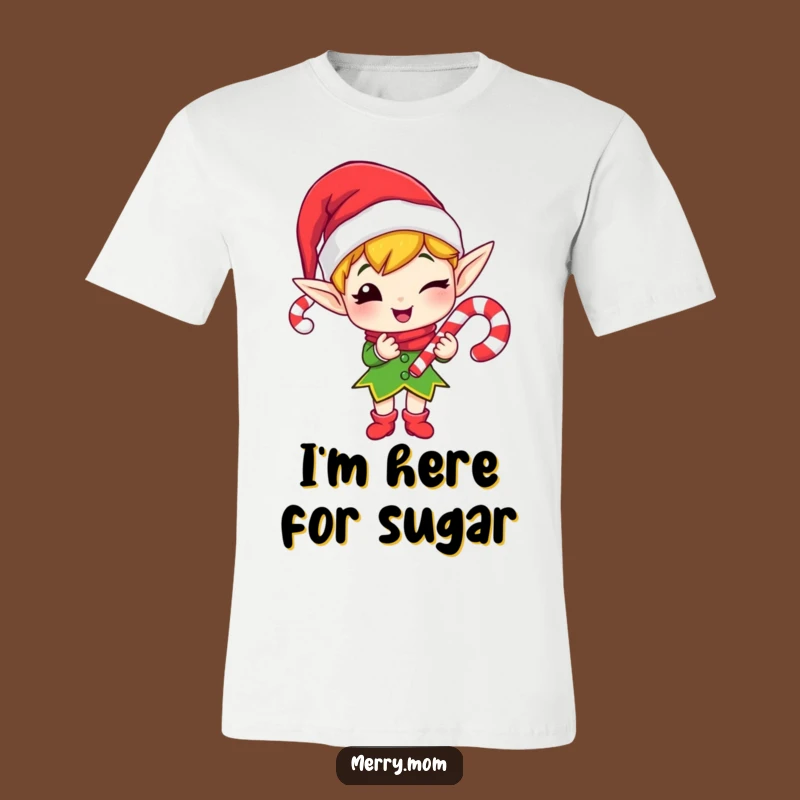 Funny Elf Winking with Candy Cane T-Shirt - Hilarious Holiday Tee
