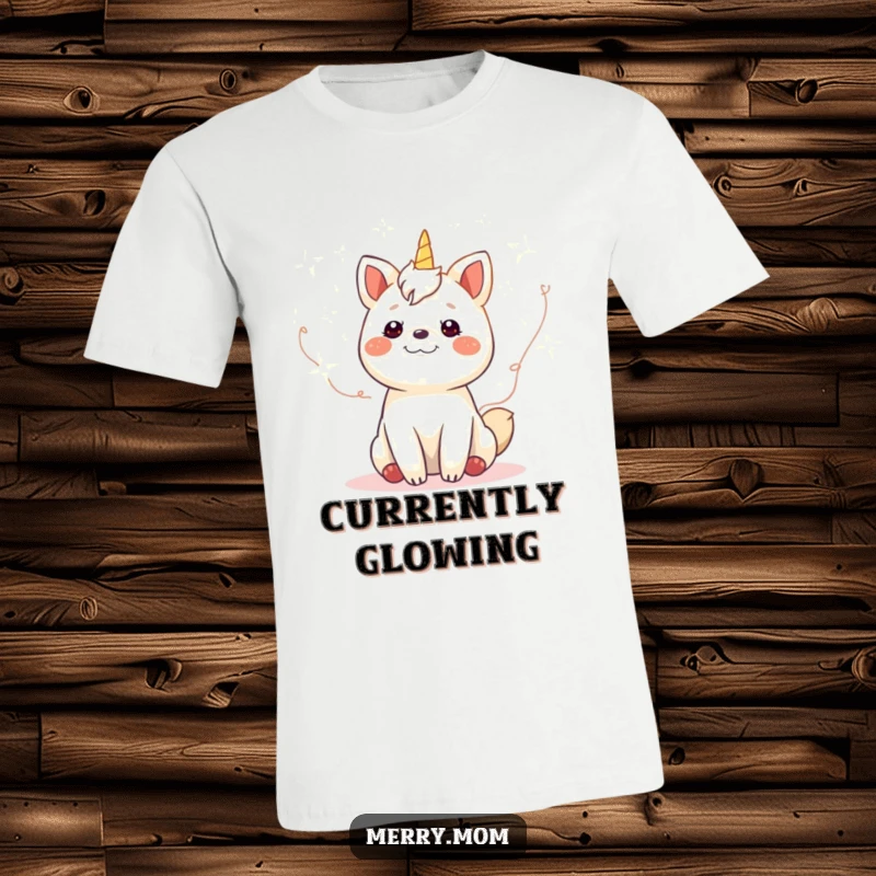 Funny gleeful animal surrounded by twinkling fairy lights on a soft cotton t-shirt, expressing pure delight and festive cheer.