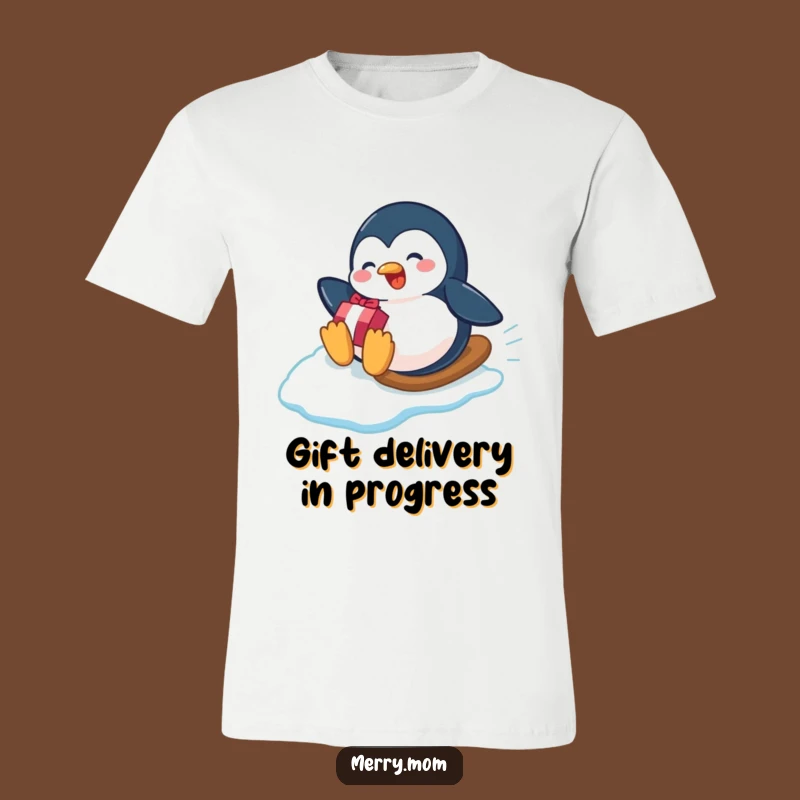 Funny Penguin Gift Slide T-Shirt - Playful Winter Character Tee, Great Gift