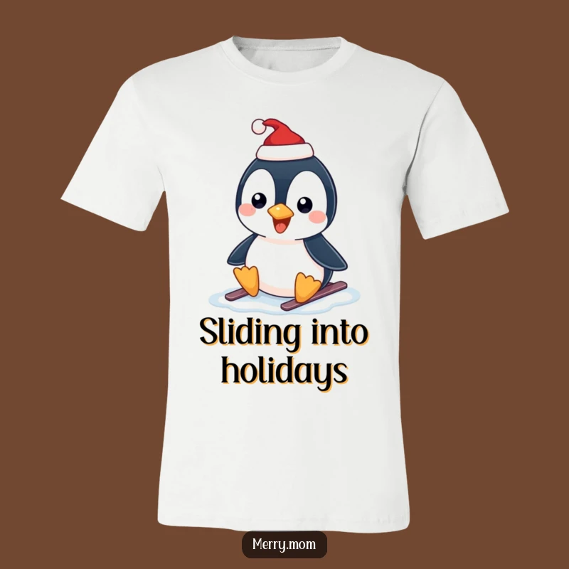Funny Penguin Slide T-Shirt - Festive Fun for Winter Wear Gift