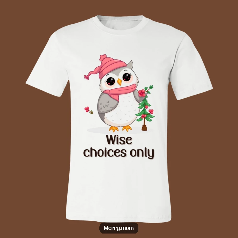 Kawaii Owl Mom Decorating Tree T-Shirt - Adorable Holiday Graphic Tee