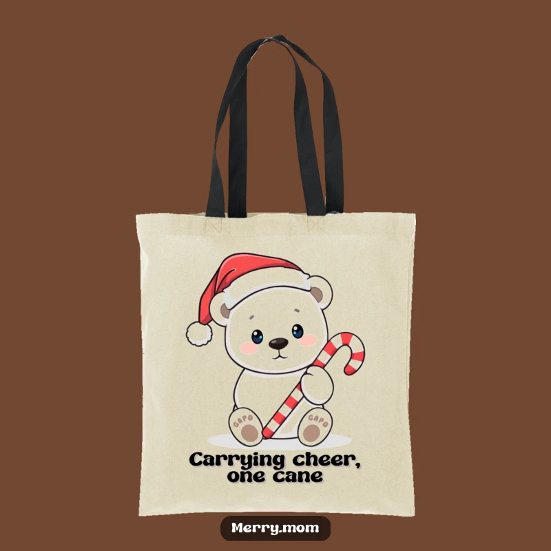Funny Polar Bear Candy Cane Tote Bag: Cute Christmas Character Carryall, Stylish Funny Gift
