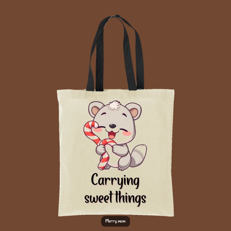 Funny Animal Tote Bag - Carrying Candy Canes and Cheerful Winks