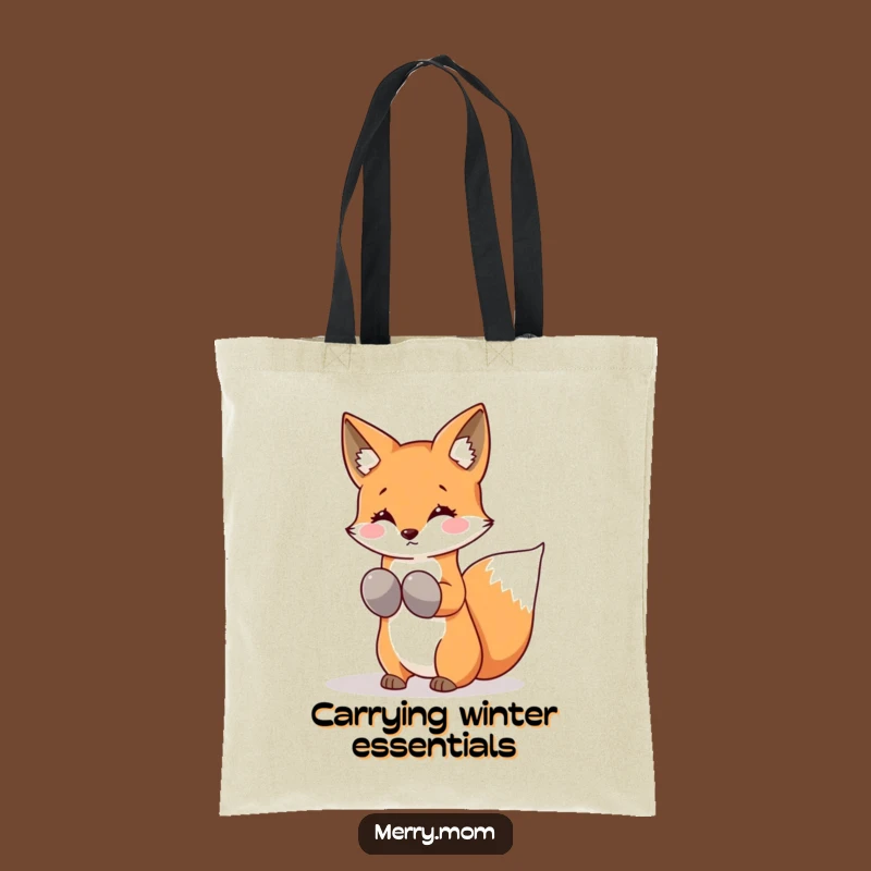 Funny Kawaii Fox Tote Bag: Mittens Snowflakes Style, Cute Winter Accessory