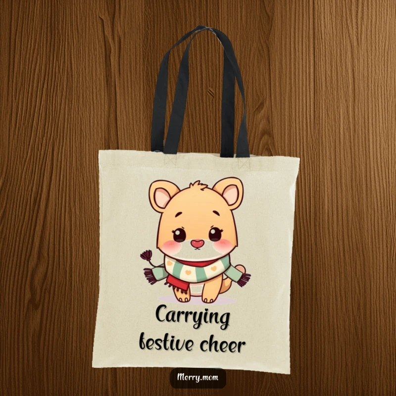 Funny Tote Bag: An endearing animal in a festive scarf, puckering up to blow a kiss, ready for any adventure.