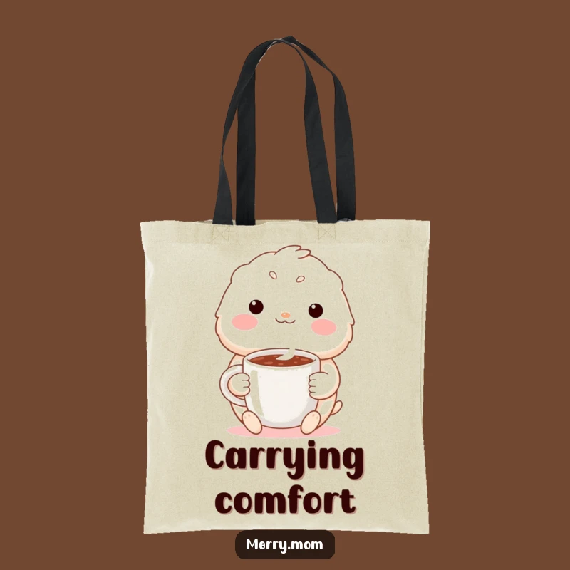 Funny Cozy Creature Tote Bag: Cocoa Mug Design, Perfect Everyday Funny Gift