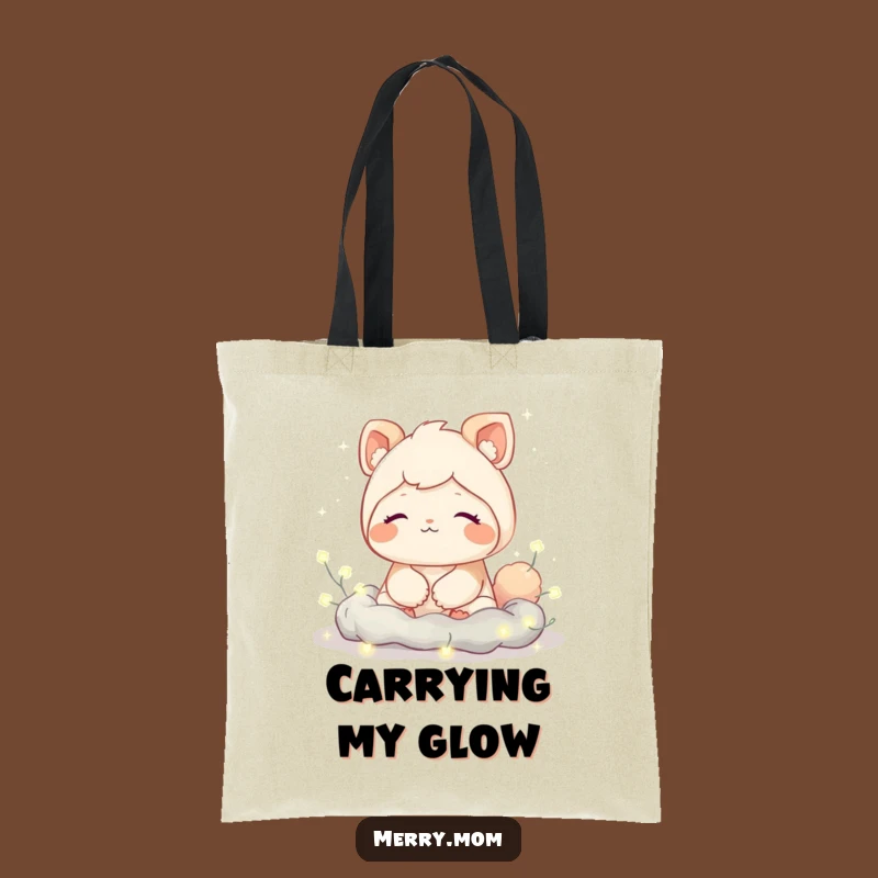 Carry your essentials with peace using this funny creature tote bag, featuring a contented sigh and fairy lights. A practical and funny gift.