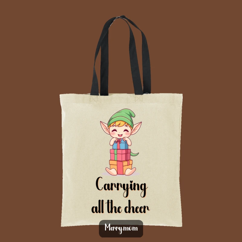 Funny Elf Stacking Gifts Tote Bag - Kawaii Character Eco-Friendly Bag, Ideal Gift