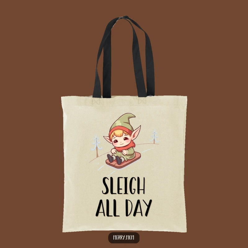 Funny Kawaii Elf Tote Bag: Adorable & Hilarious Snowy Hill Carryall