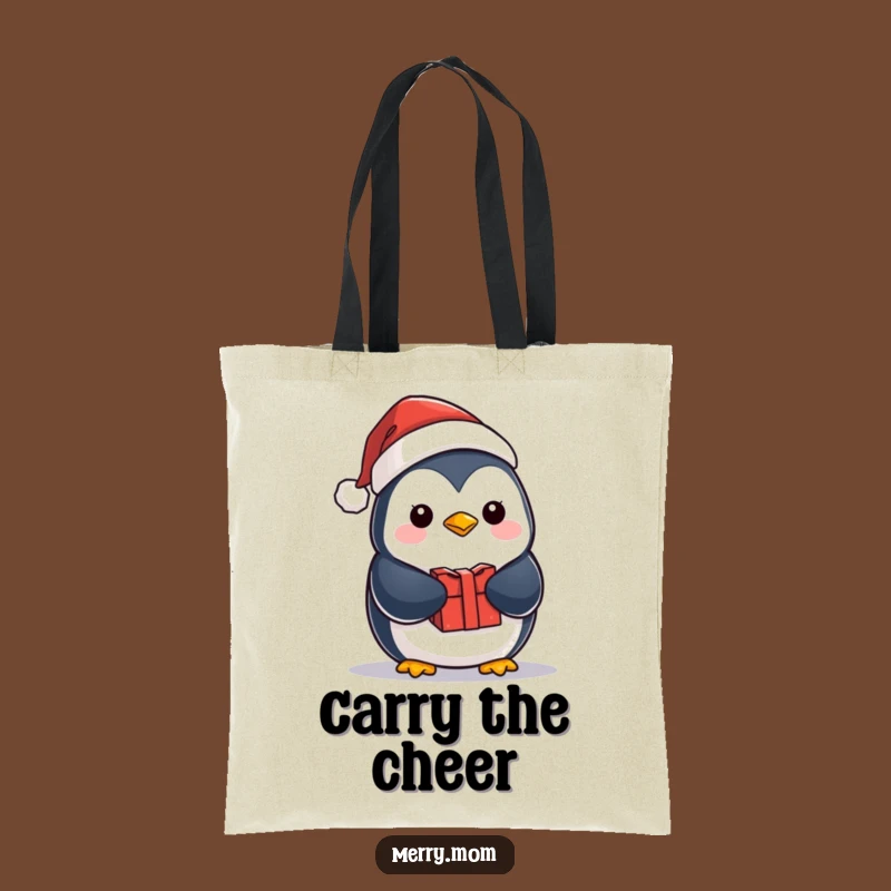 Funny Kawaii Penguin Tote Bag: Santa Hat & Gift for Holiday Errands
