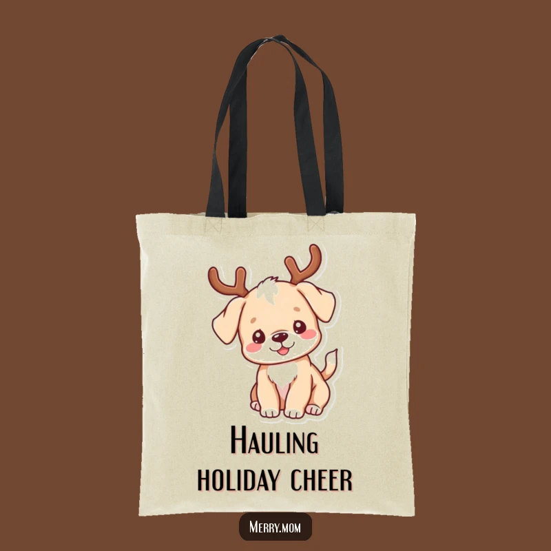 Funny Kawaii Puppy Antlers Tote Bag - Stylish & Humorous Accessory for Dog Lovers