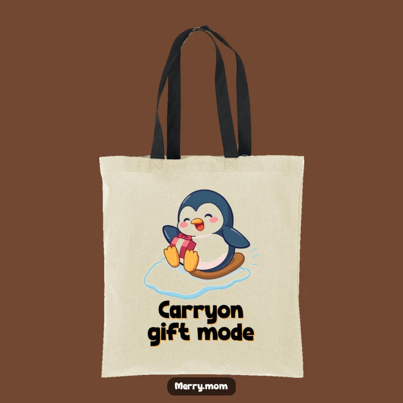 Funny Penguin Gift Slide Tote Bag - Playful Character Bag, Perfect Winter Gift