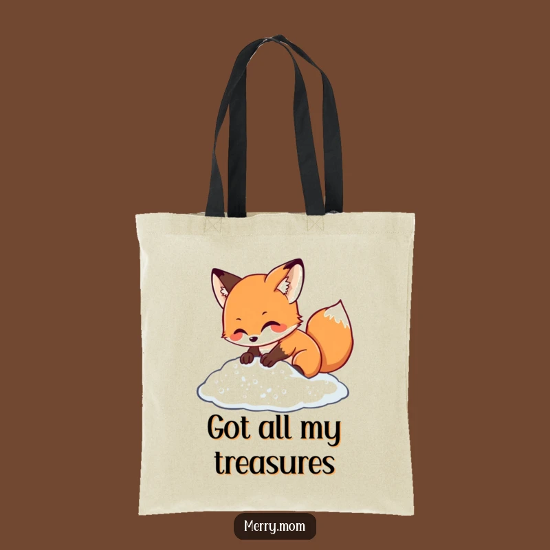 Kawaii Fox Snow Dig Tote Bag - Cute & Practical Winter Carryall