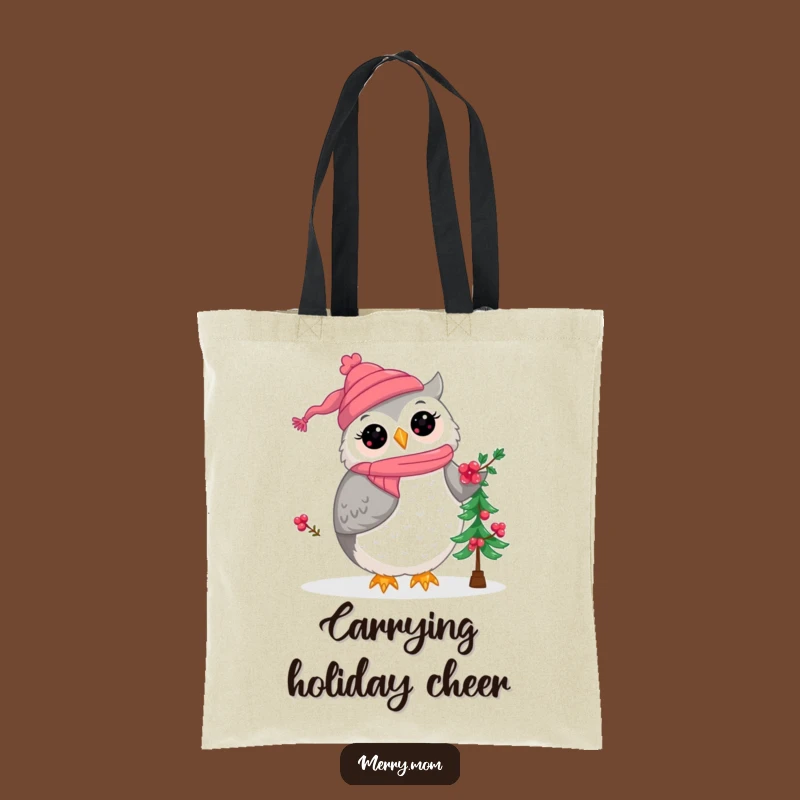 Kawaii Owl Mom Christmas Tote Bag - Cute & Practical Holiday Carryall